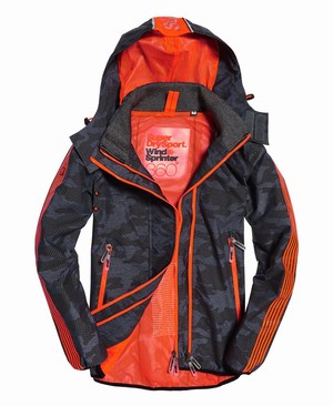 Superdry Technical Camo SD-Windsprinter Férfi Kabát Fekete/Narancssárga | SLUOB0532